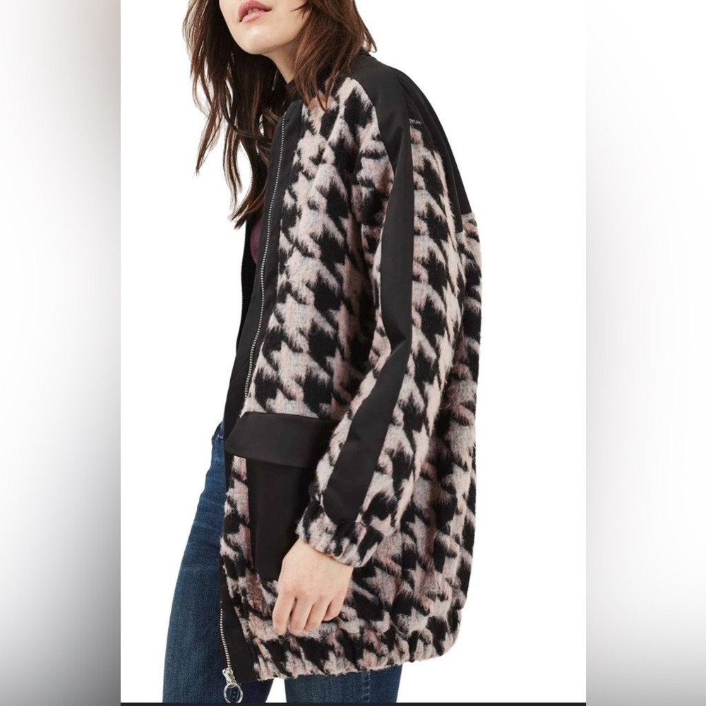 NEW Topshop Black Multi Harry Houndstooth Over sized Jacket size 4